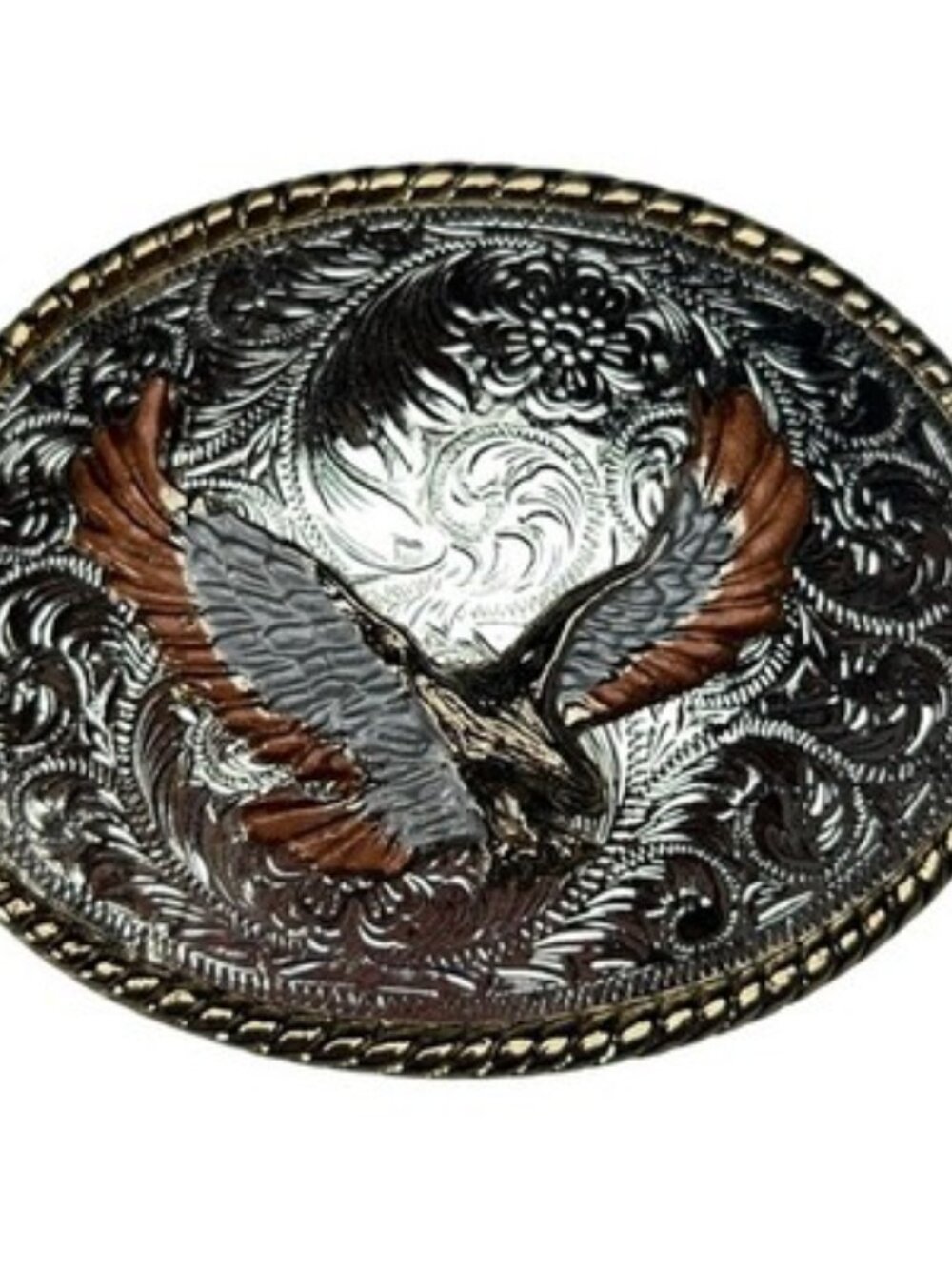 Vintage W Eagle Western Scroll Belt Buckle Oval Gold Silver Tone Made in USA
